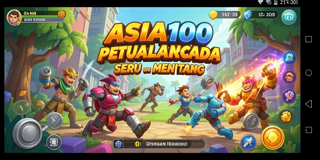 Tampilan gameplay ASIA100 yang penuh warna dan aksi cepat.