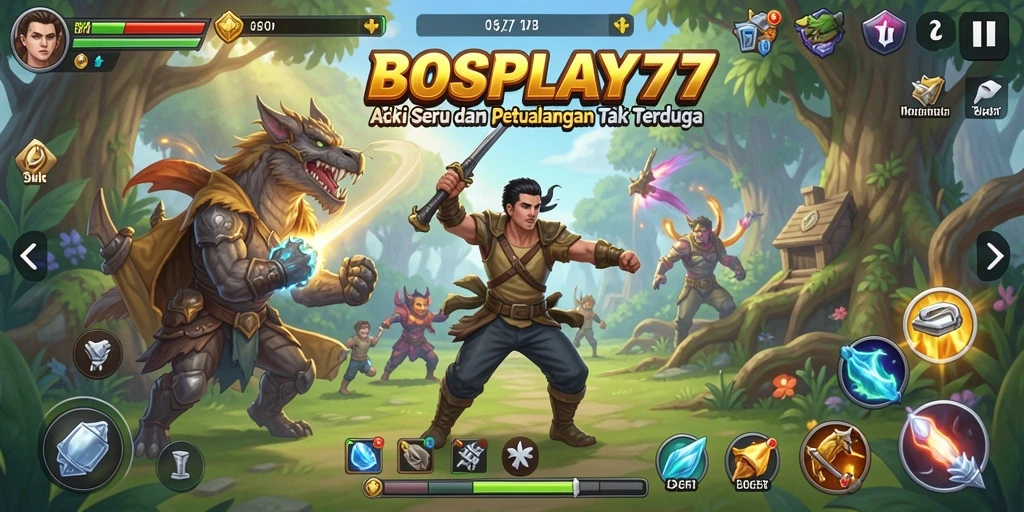 Screenshot utama BOSPLAY77 menampilkan aksi seru dalam pertarungan.