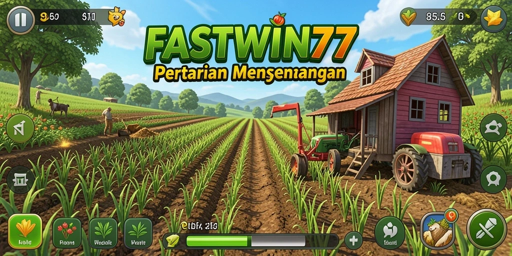 Gameplay seru di FASTWIN77 menampilkan pertanian yang menghijau dan interaksi sosial.