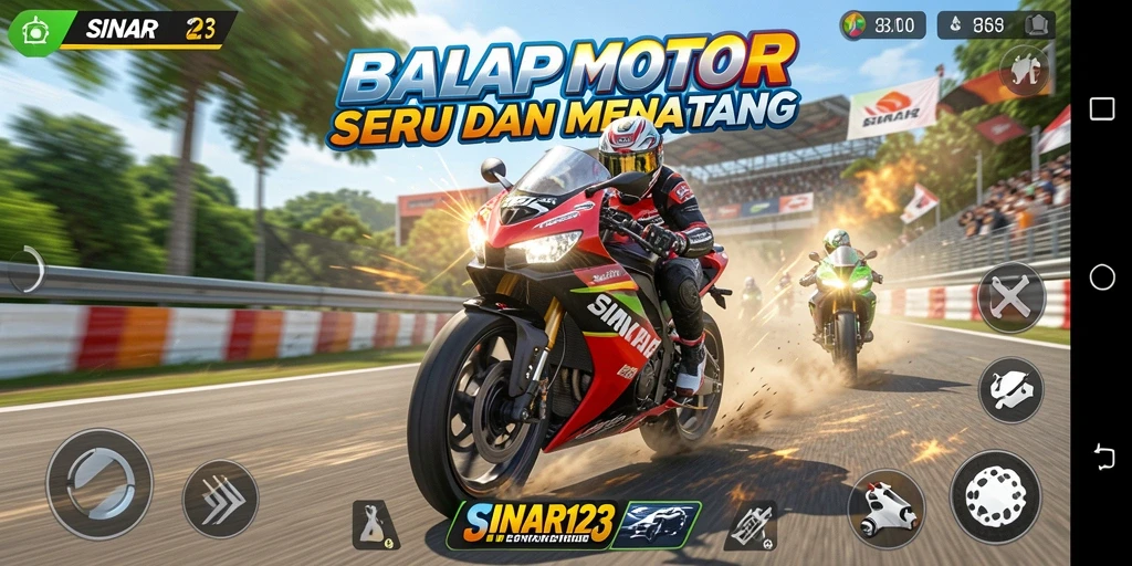 Tampilan menarik dari gameplay SINAR123 dengan balapan motor yang seru.